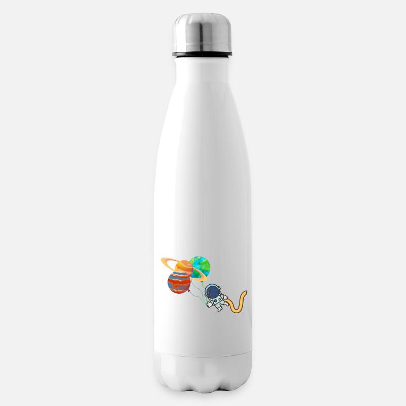 Austronaut mit Planeten - Weltall lustig abheben - Isolierflasche - Weiß