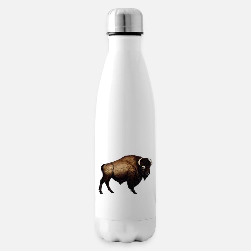 Kraftvolles Bison Design wilde Bisons Kunst Druck - Isolierflasche - Weiß