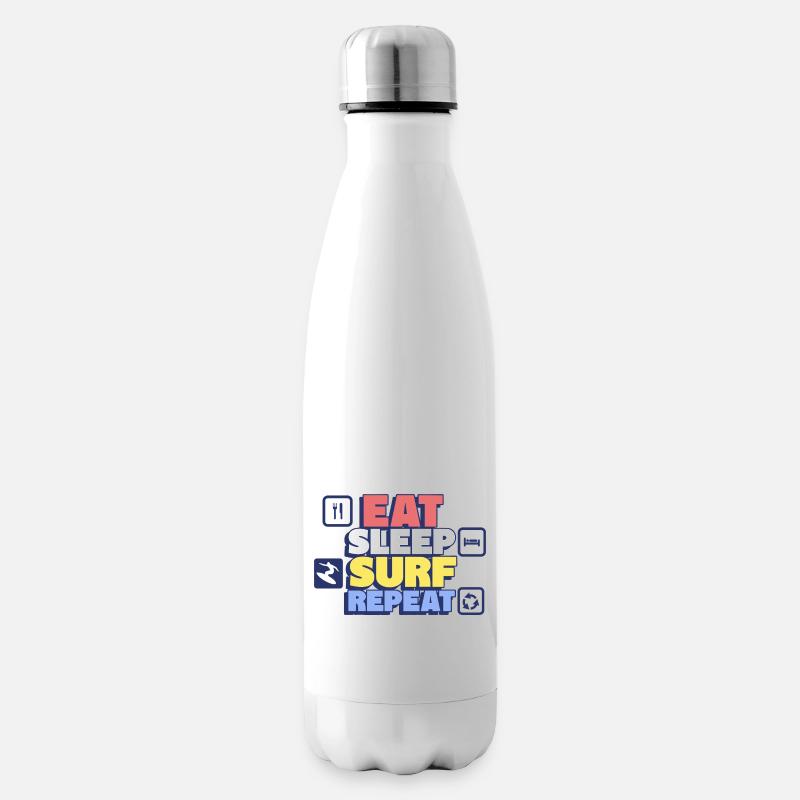 Essen, Schlafen, Trainieren, Surfen – Surfer-surf - Isolierflasche - Weiß
