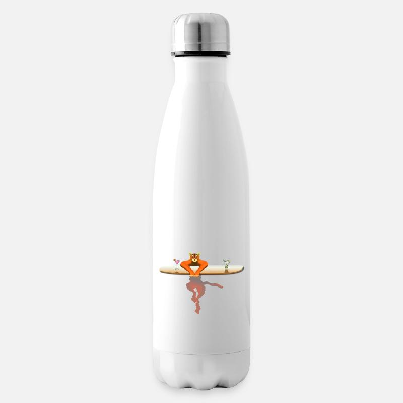 Cat on a surfboard - Insulated Water Bottle - white