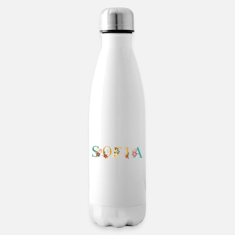 SOFIA Prénom Art avec fleurs brodées - Bouteille isotherme - blanc