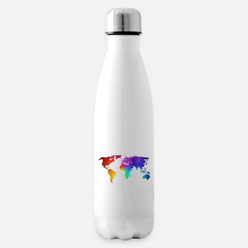 Conception de carte du monde/globe avec la couleur funky d’arc-en-ciel - Bouteille isotherme - blanc