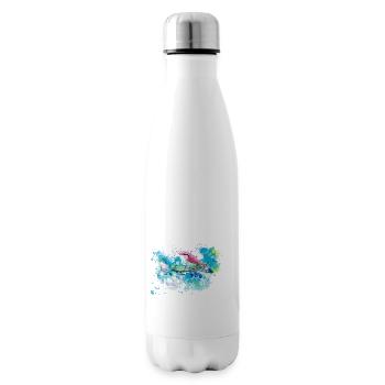 grand, oiseau, fleurs, aquarelle, bleu - Bouteille isotherme - blanc - Droite