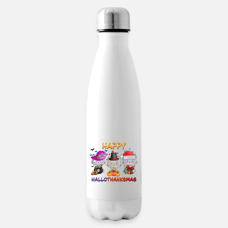 Happy Hallothanksmas Funny Cat Lover - Isolierflasche - Weiß