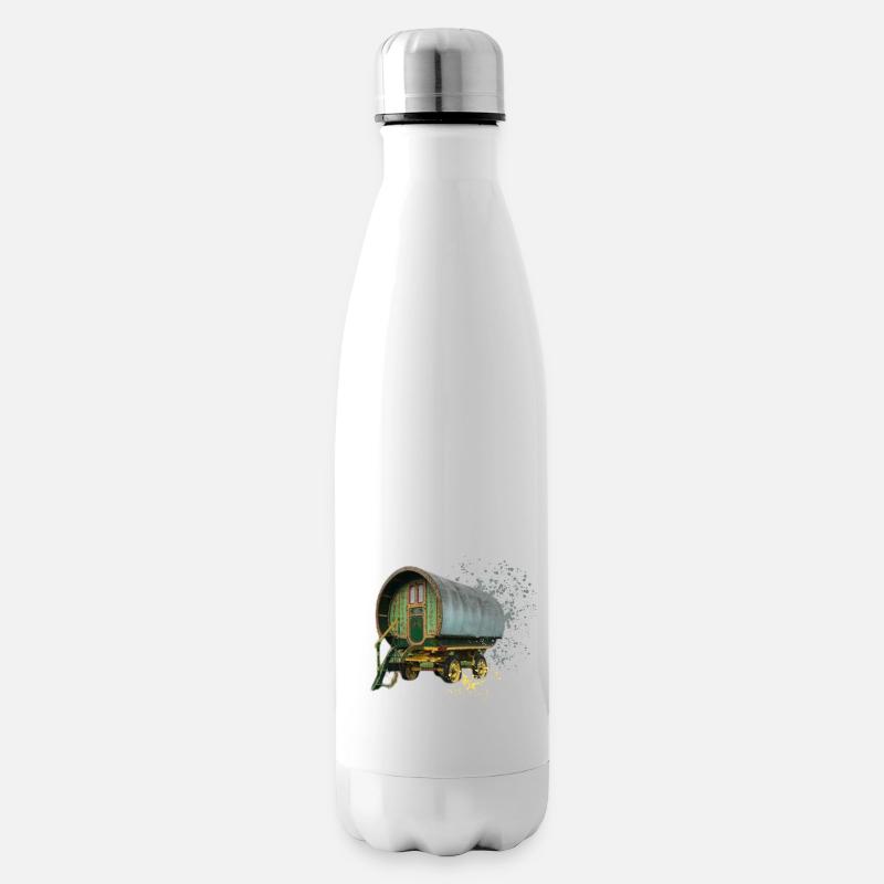 caravane gitane tirée par des chevaux, - Bouteille isotherme - blanc