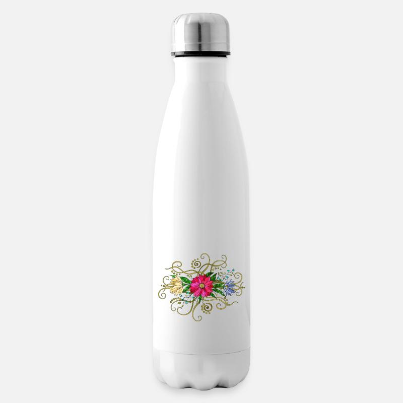 Blumen - Isolierflasche - Weiß
