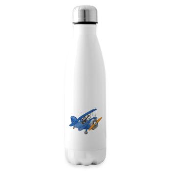 Ein fröhlicher Pilot in einem blauen Flugzeug. - Isolierflasche - Weiß - Rechts