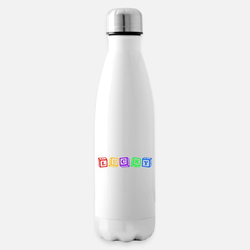Lucky – Buntes 3D-Würfelbuchstaben-Design - Isolierflasche - Weiß