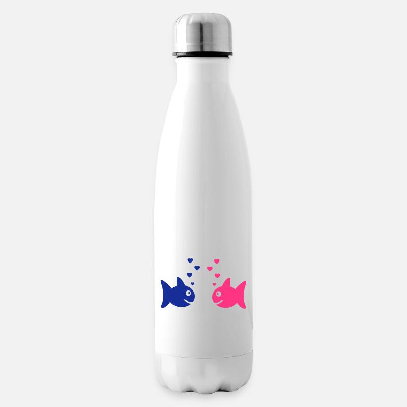 Fische mit Herz Paar - Isolierflasche - Weiß