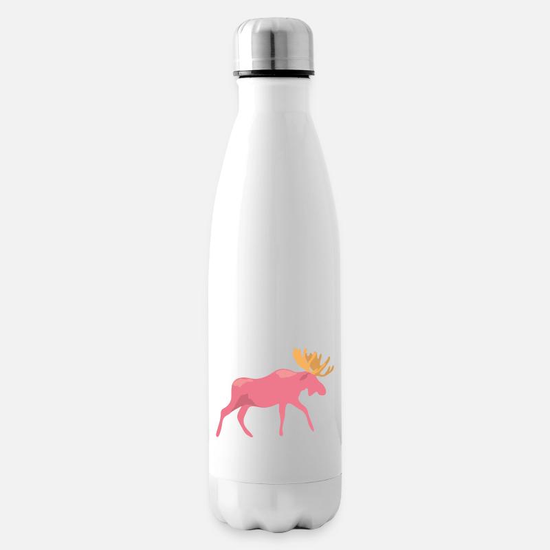 pinker Elch - Isolierflasche - Weiß