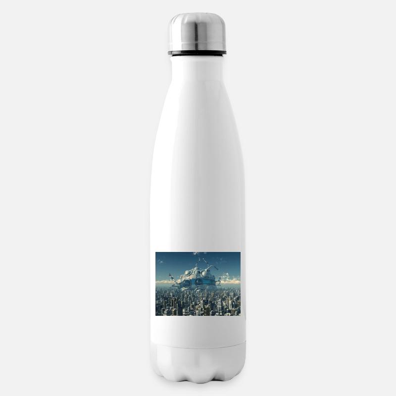 Riesiges Raumschiff in einer Großstadt - Isolierflasche - Weiß