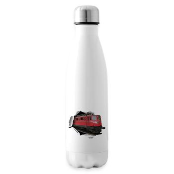Lokomotive Re6/6 durchbricht Papier - Isolierflasche - Weiß - Rechts