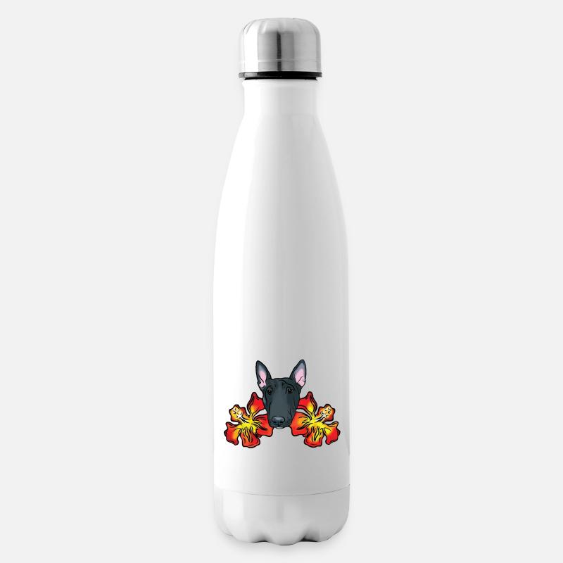 Bullterrier mit Hibiskusblüten - Isolierflasche - Weiß