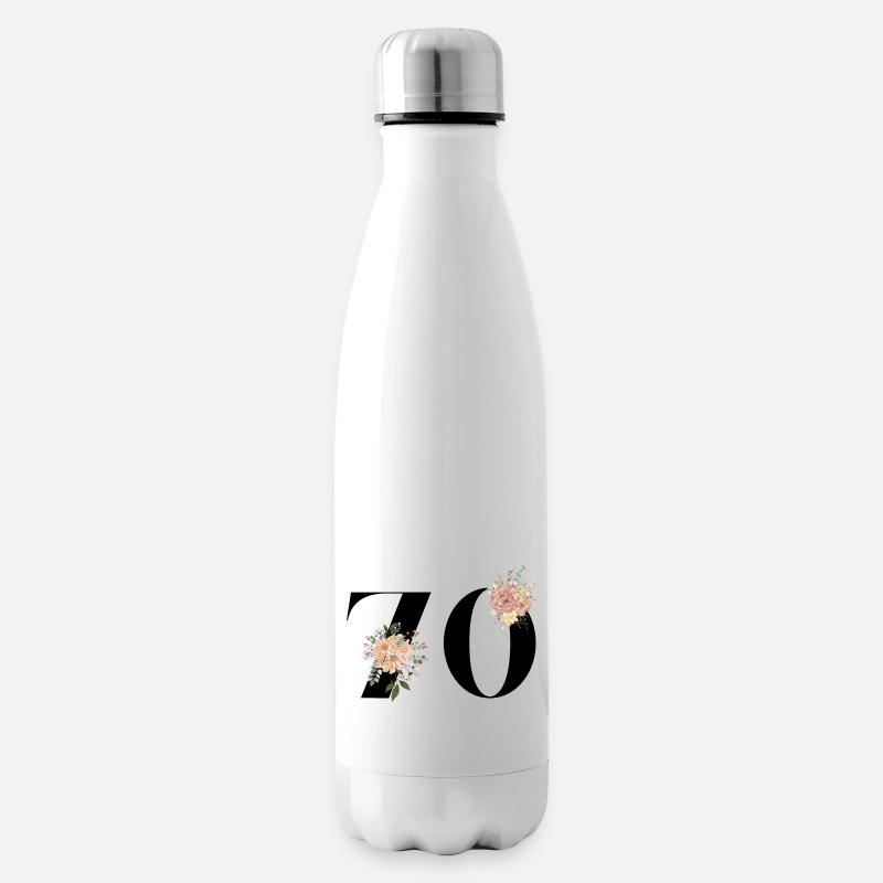 70e anniversaire fleuris (Cadeau de 70 ans) - Bouteille isotherme - blanc