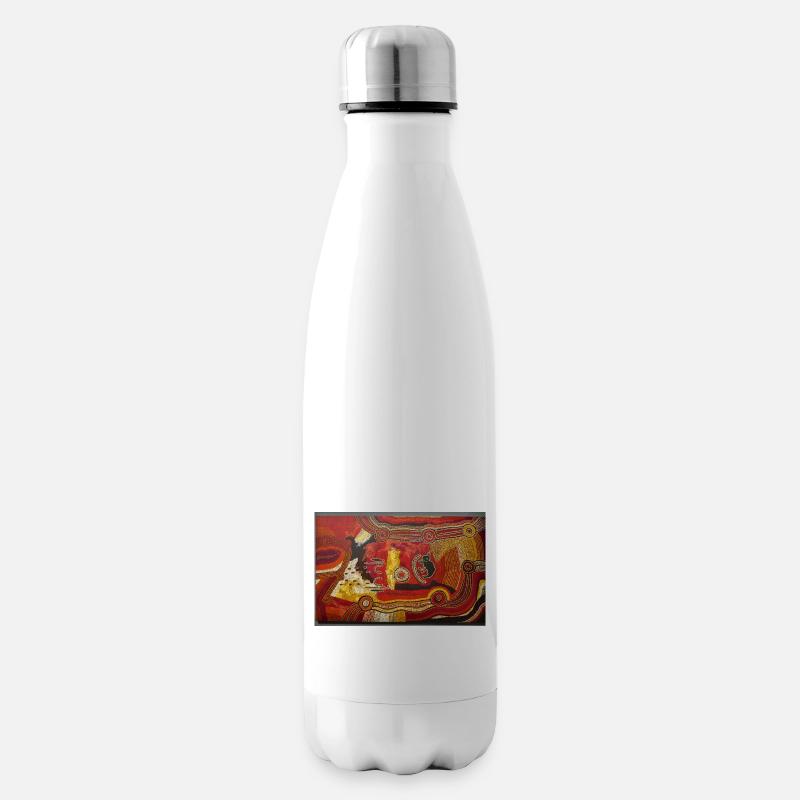 aborigène lignes rouge jaune - Bouteille isotherme - blanc