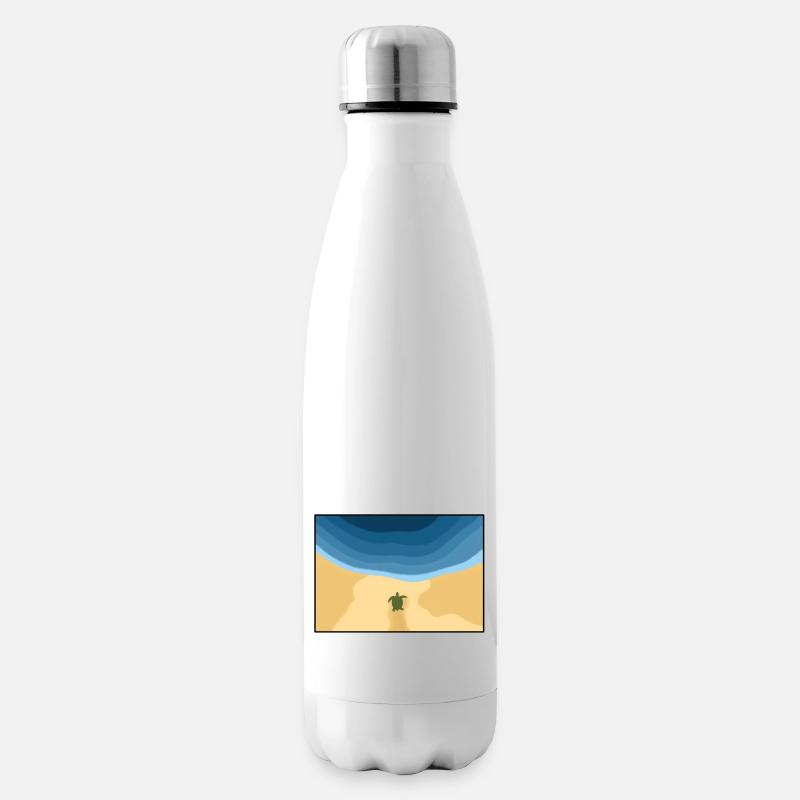 Tortue d’image de plage sur son chemin vers l’eau - Bouteille isotherme - blanc