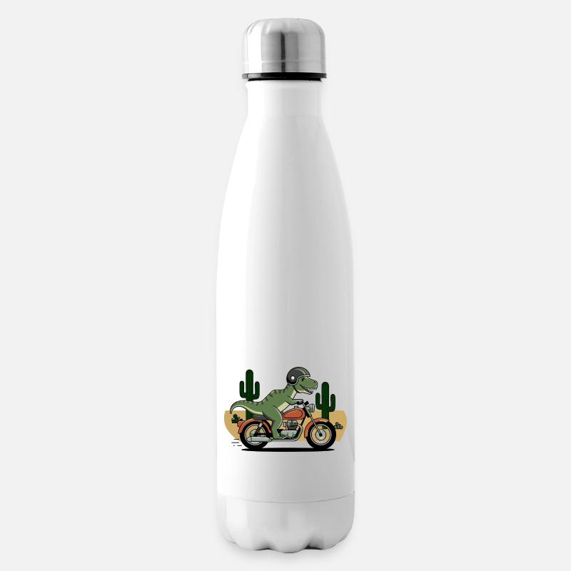 T-Rex auf einem Motorrad - Isolierflasche - Weiß