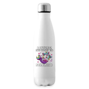 Achtung hier kommt ein Schulkind Einhorn 1. Klasse - Isolierflasche - Weiß - Rechts