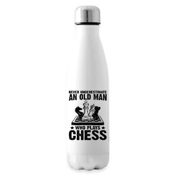 Ne sous-estimez jamais un vieil homme qui joue aux échecs - Bouteille isotherme - blanc - Droite