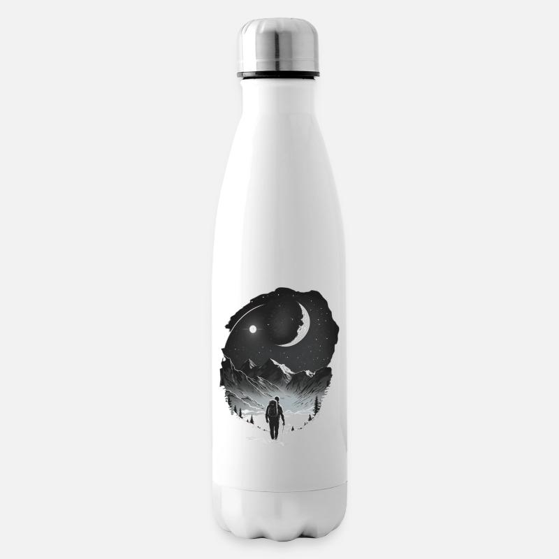 Wanderer bei Mondschein, Abenteuer, Backpacking - Isolierflasche - Weiß