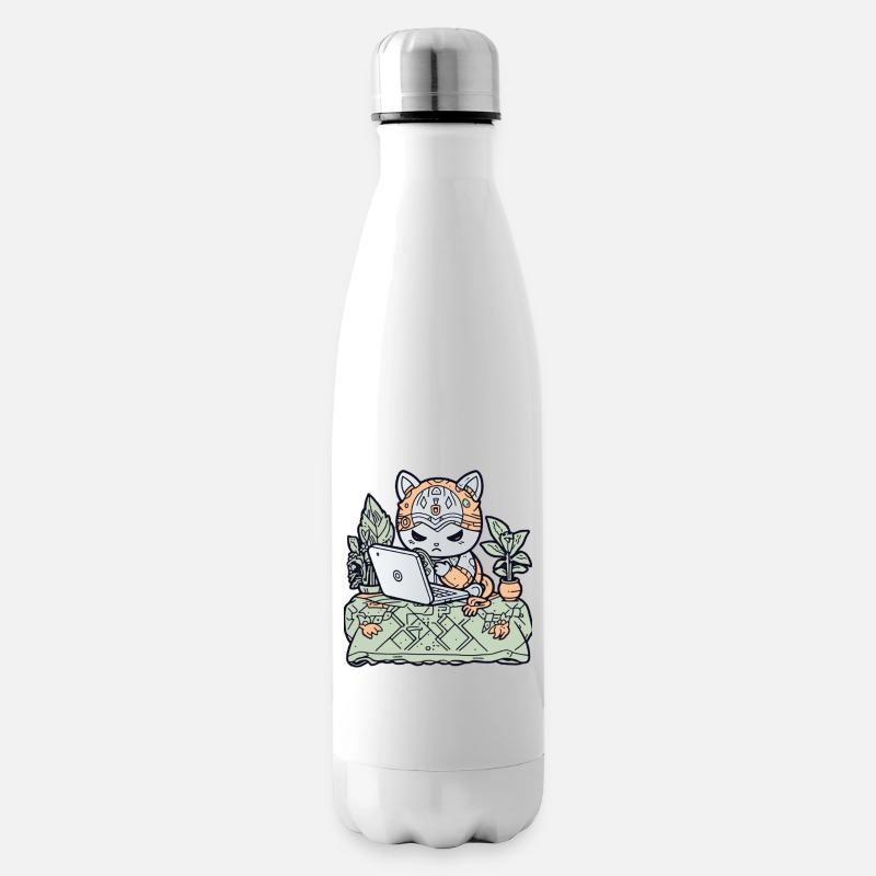 Chat Tech en armure de jardin - Bouteille isotherme - blanc