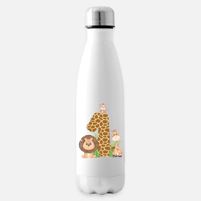 1. Geburtstag Dschungeltiere Giraffe Löwe Affe - Isolierflasche - Weiß