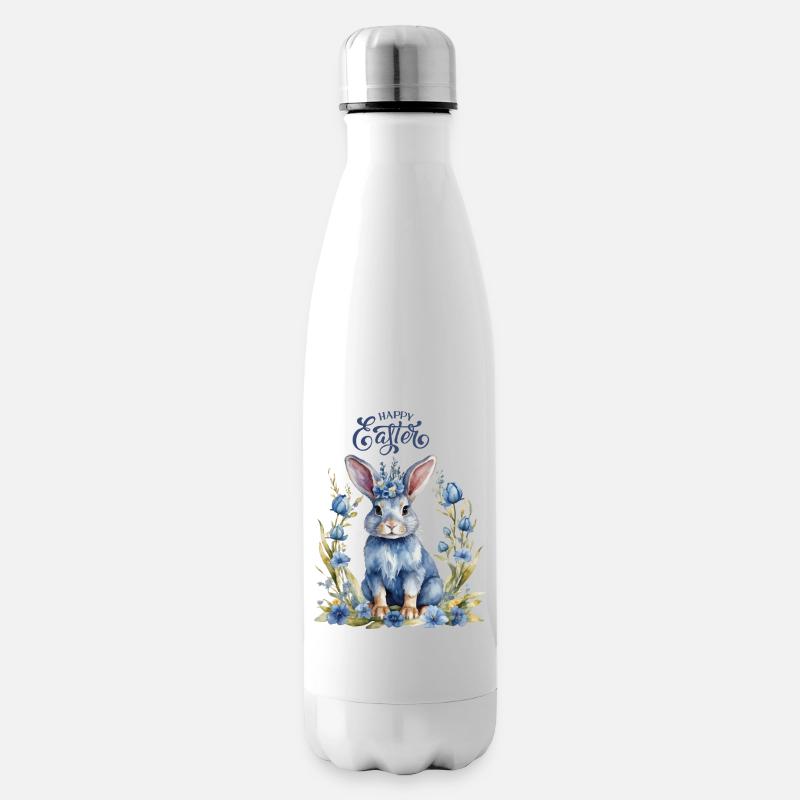 Blaugrüner Osterhase mit Glückwünschen - Isolierflasche - Weiß