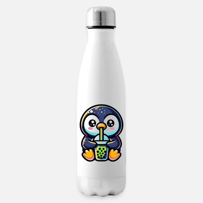 Bubble Tea Pingouin Boba Tea Kawaii Cadeau - Bouteille isotherme - blanc