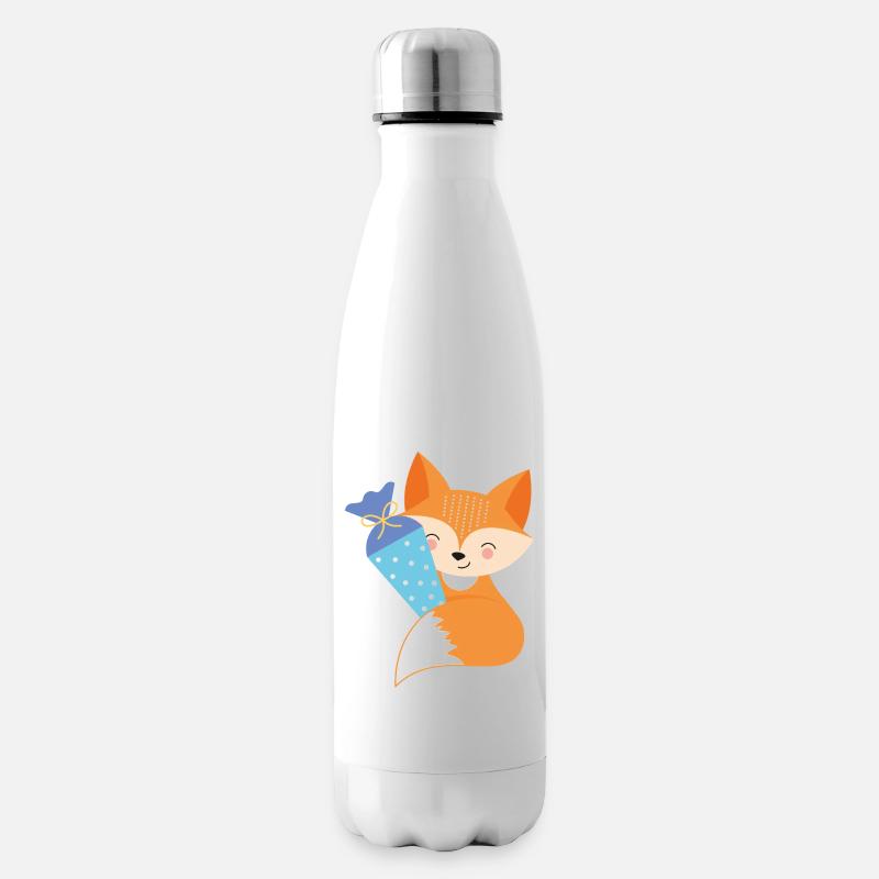 Fuchs mit Schultüte Einschulung - Isolierflasche - Weiß