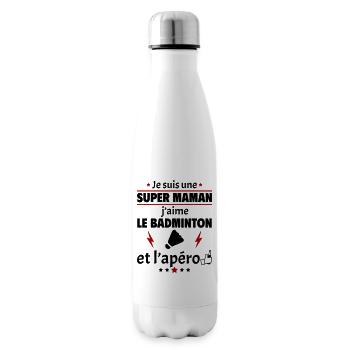 Super maman badminton et apéro, fête des mères - Bouteille isotherme - blanc - Droite