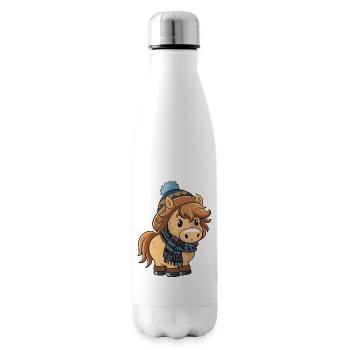Niedliches Pony mit Schal und Pudelmütze. - Isolierflasche - Weiß - Rechts