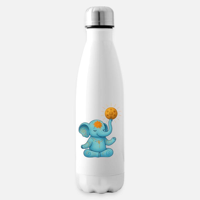 Yoga Elefant mit Handpan Sonne - Isolierflasche - Weiß