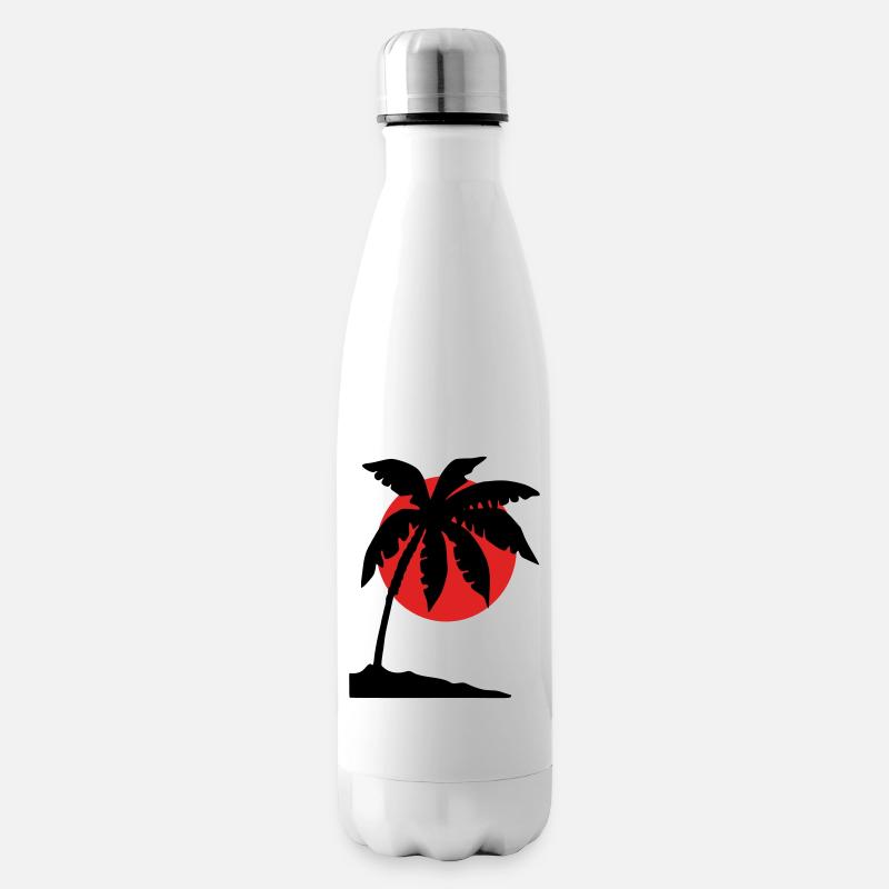 Coucher de soleil sur les palmiers – Silhouette tropicale - Bouteille isotherme - blanc