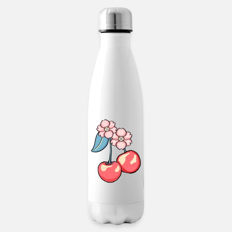 Illustration de charme en fleurs de cerisier - Bouteille isotherme - blanc