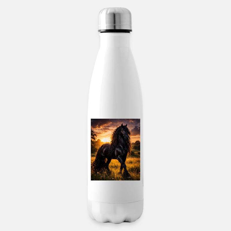 Evening Light Black Horse - Insulated Water Bottle - white