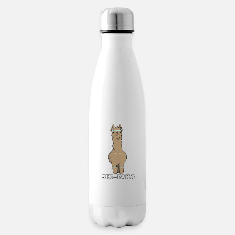 Funny Llama Alpaca Comic Animal Trend Sixpack - Insulated Water Bottle - white