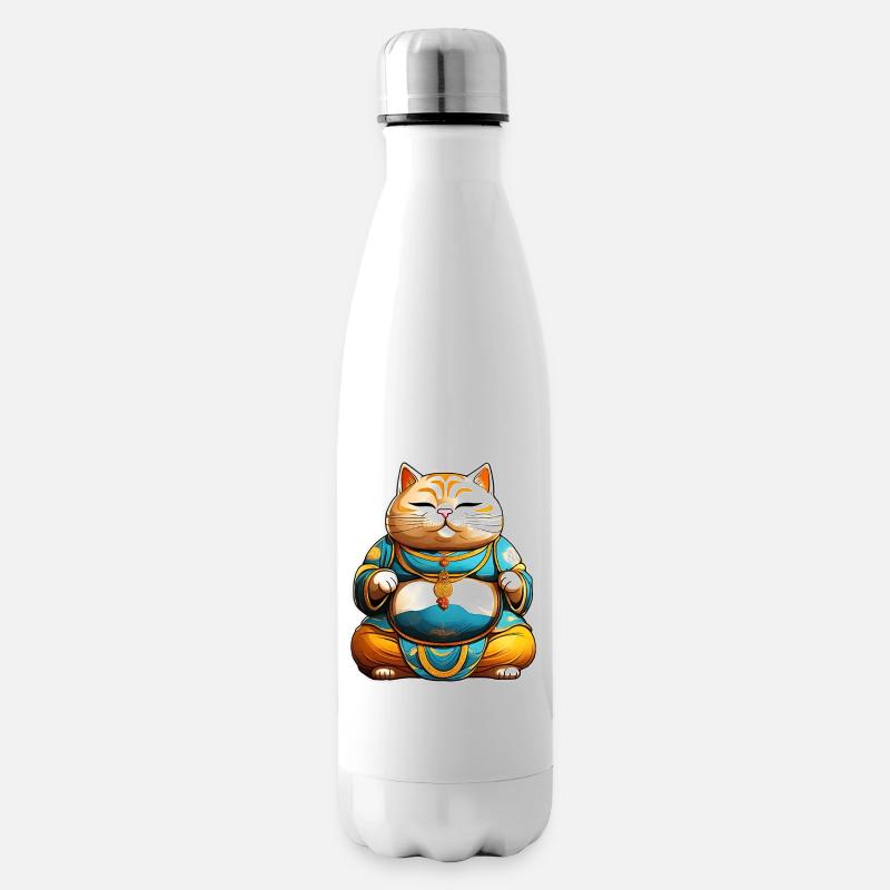 Dicke Katze in Buddha Position - Isolierflasche - Weiß