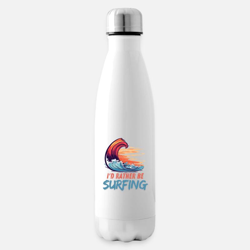 I'd Rather Be Surfing Wave Artwork - Insulated Water Bottle - white