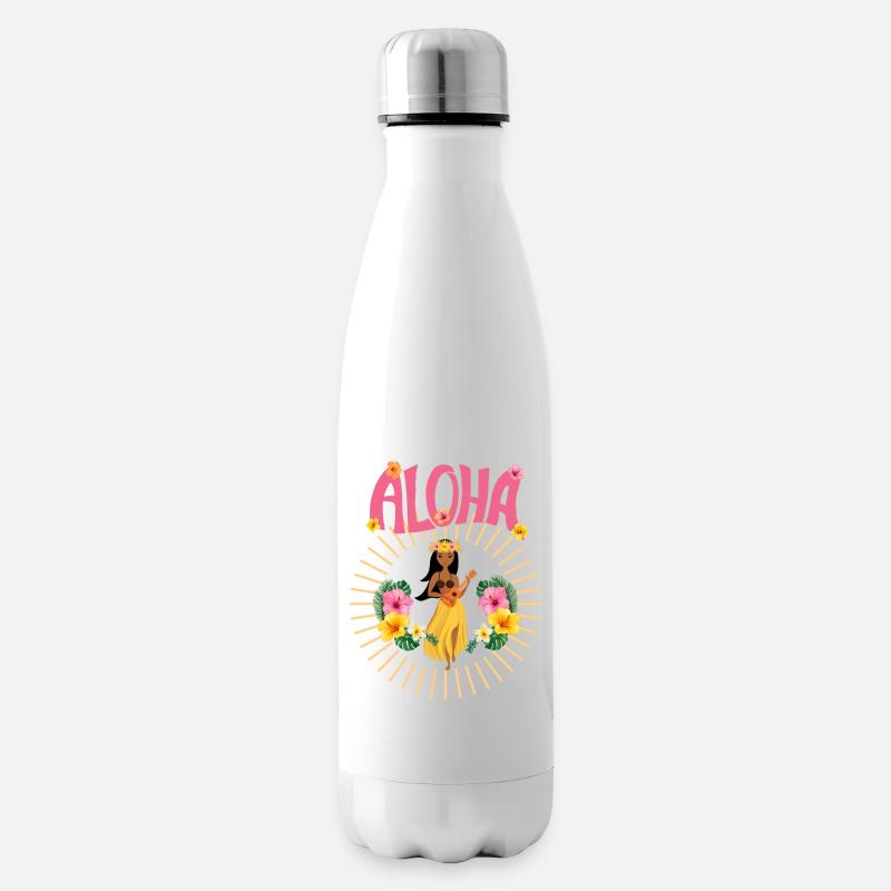 Aloha - Hawai - Pazifik - Urlaub - Blumenmädchen - Isolierflasche - Weiß