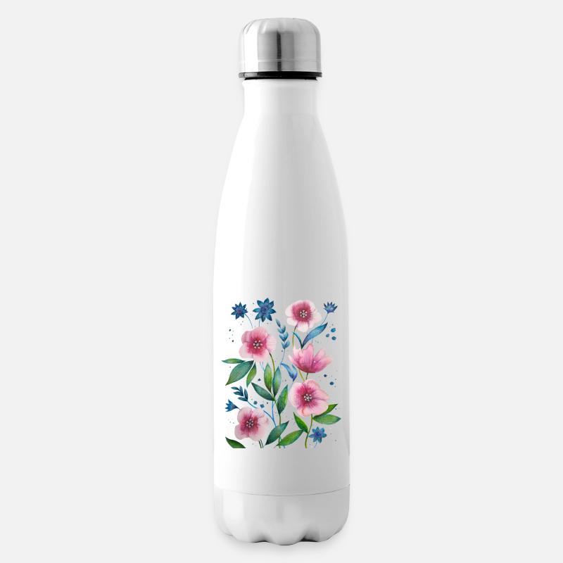 Blumen - Isolierflasche - Weiß