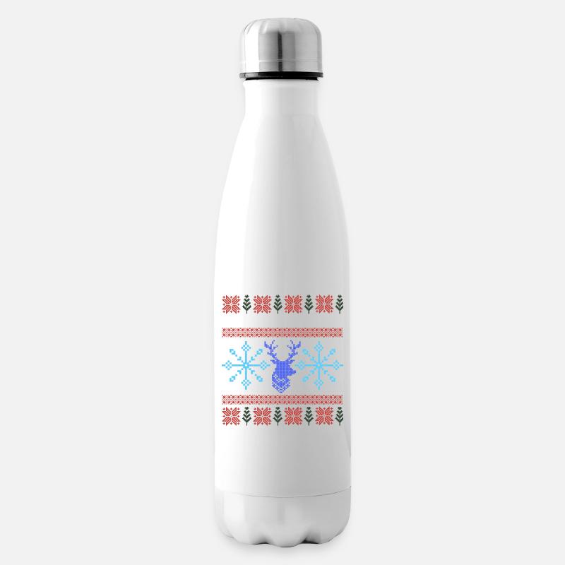 Pixel Christmas Pattern - Insulated Water Bottle - white