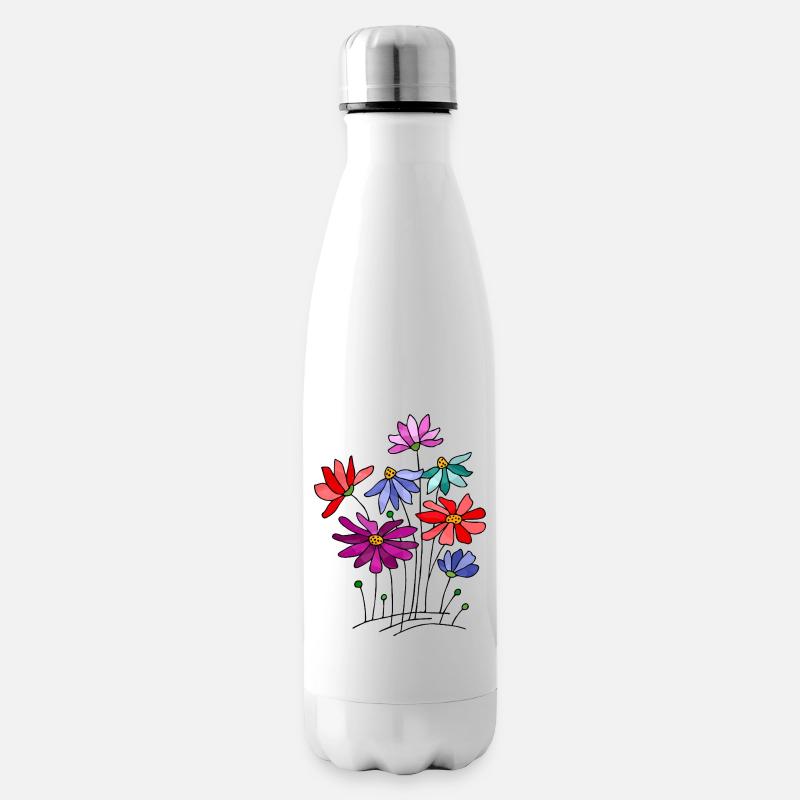 Blumen - Isolierflasche - Weiß