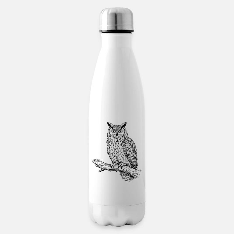 Eule auf Ast - Isolierflasche - Weiß