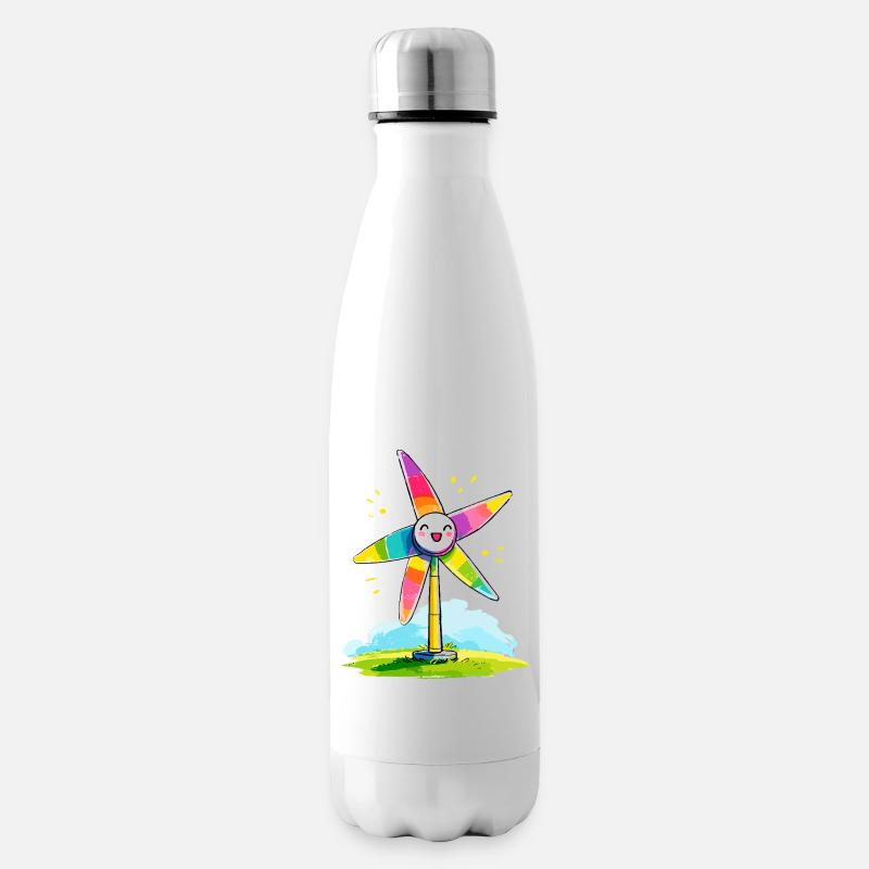 Regenbogenwindmühle Lächeln - Isolierflasche - Weiß