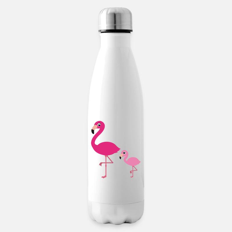 Flamingo Mutter mit Kind - Isolierflasche - Weiß
