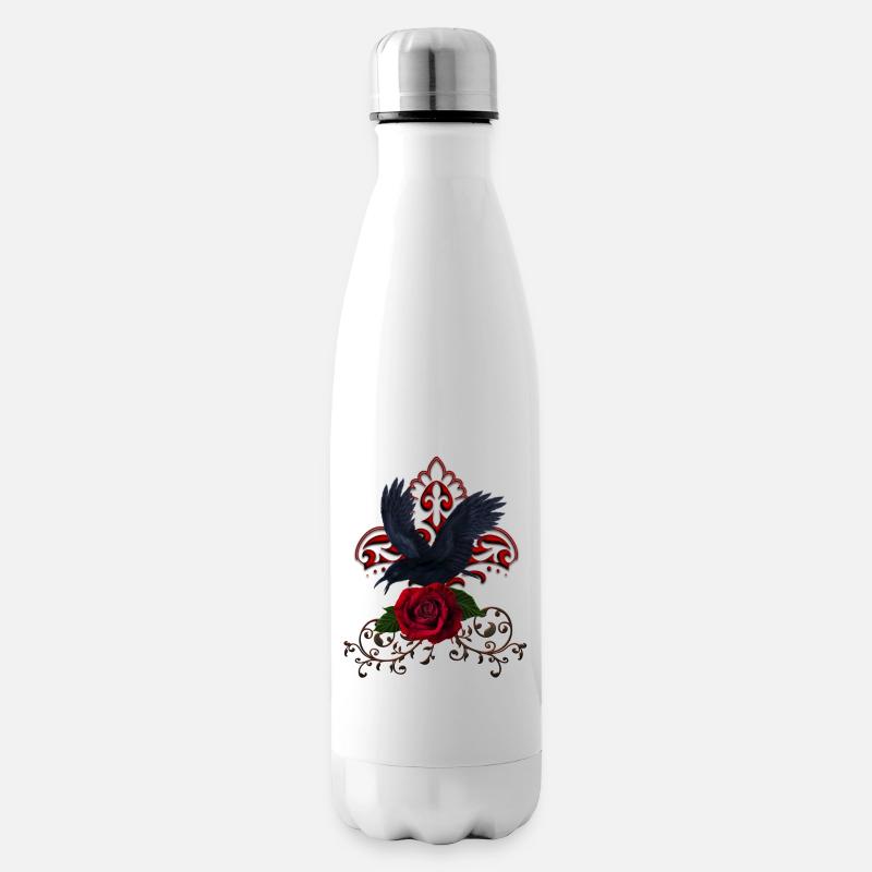 Wundervoller Rabe mit Rose - Isolierflasche - Weiß