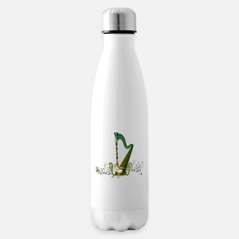 Keltische Harfe mit keltischem Knoten und Blumen mit Vogel - Isolierflasche - Weiß