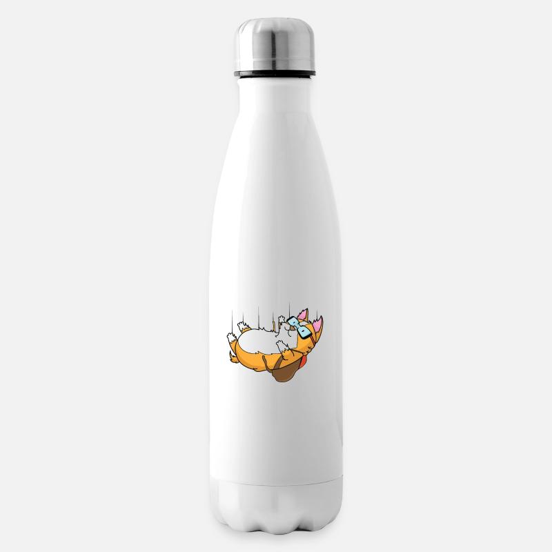 Katze beim Fallschirmspringen mit Fallschirm - Isolierflasche - Weiß