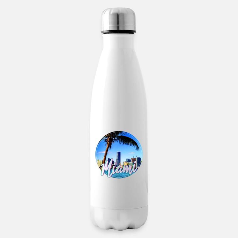 Miami Neon Palmen Skyline - Isolierflasche - Weiß