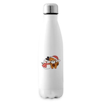 Rote Panda mit Schneemann im Winter zu Weihnachten - Isolierflasche - Weiß - Rechts